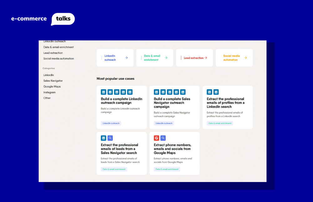 phantombuster.com provides useful information for e-commerce