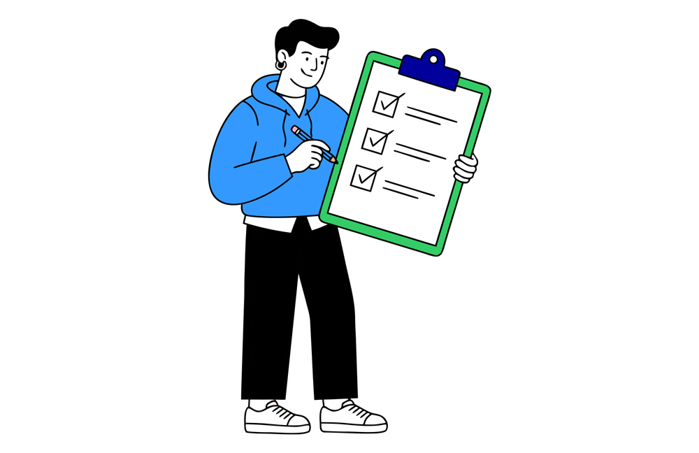 A young man with a pencil ticks off items on a checklist – best practices for mobile security.